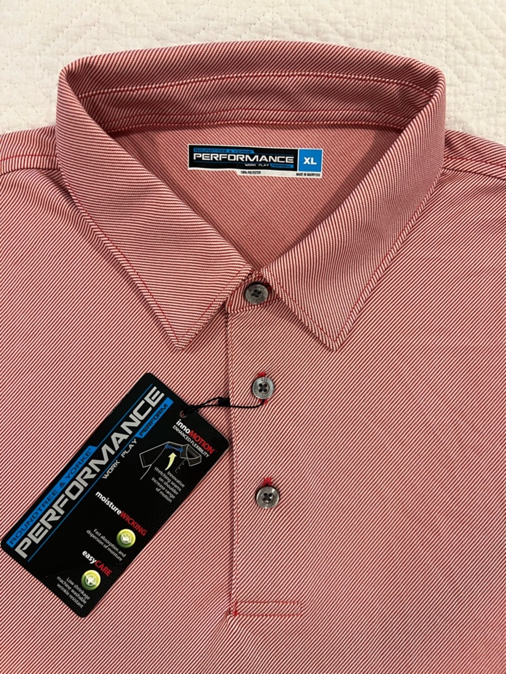 Roundtree & Yorke Men's Performance Micro-Stripe Polo in Red